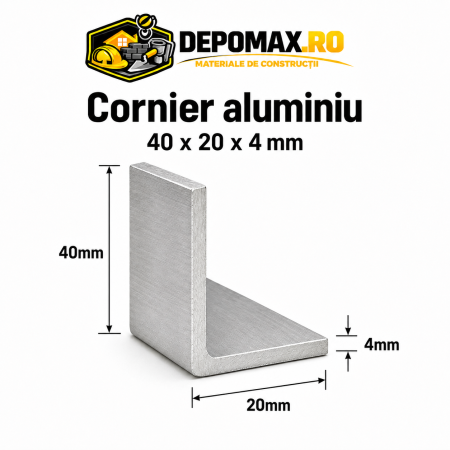 Cornier aluminiu 40 x 20 x 4 mm, 6 metri (EN AW-6060)